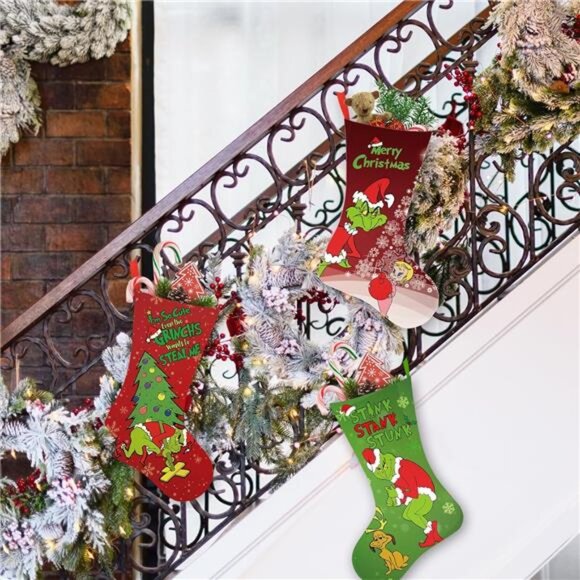 4 Pack Grinch Christmas Stockings, 18 Inch Large‎ Holiday Decor for Home Indoor - Picture 5 of 7